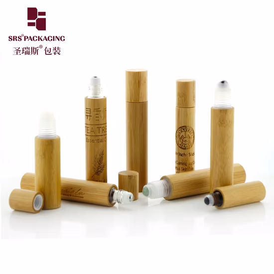Emballage en bambou naturel rond carré cosmétique vide clair ambre vert bleu verre rouleau/compte-gouttes parfum plastique 3 ml 5 ml 10 ml 15 ml huile essentielle rouleau sur bouteille