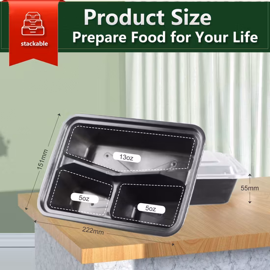 Boîte à lunch en plastique blanche à 6 compartiments pour plats à emporter